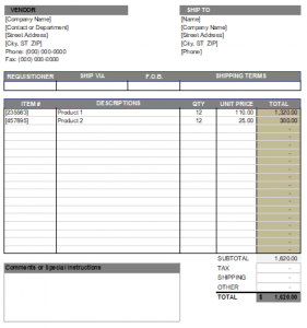 purchase order template in excel