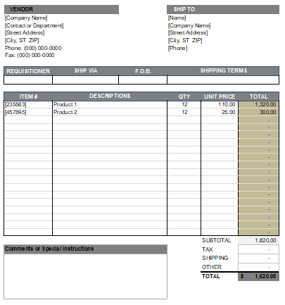 Free Purchase Order Template [Word+Excel]