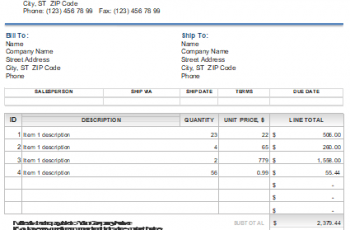 Template of Sales Invoice