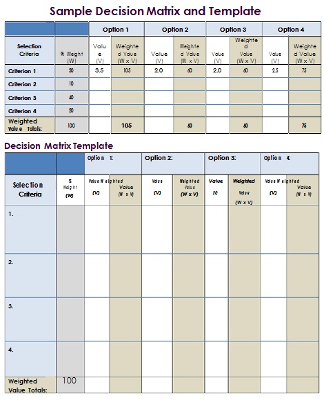 weighted decision matrix word
