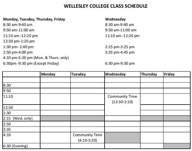 college timetable template