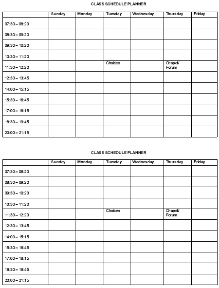 college course schedule template
