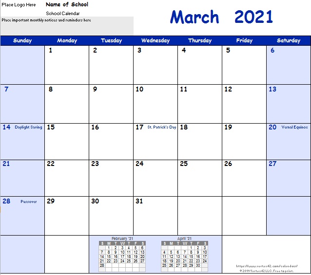free academic calendar templates 2021