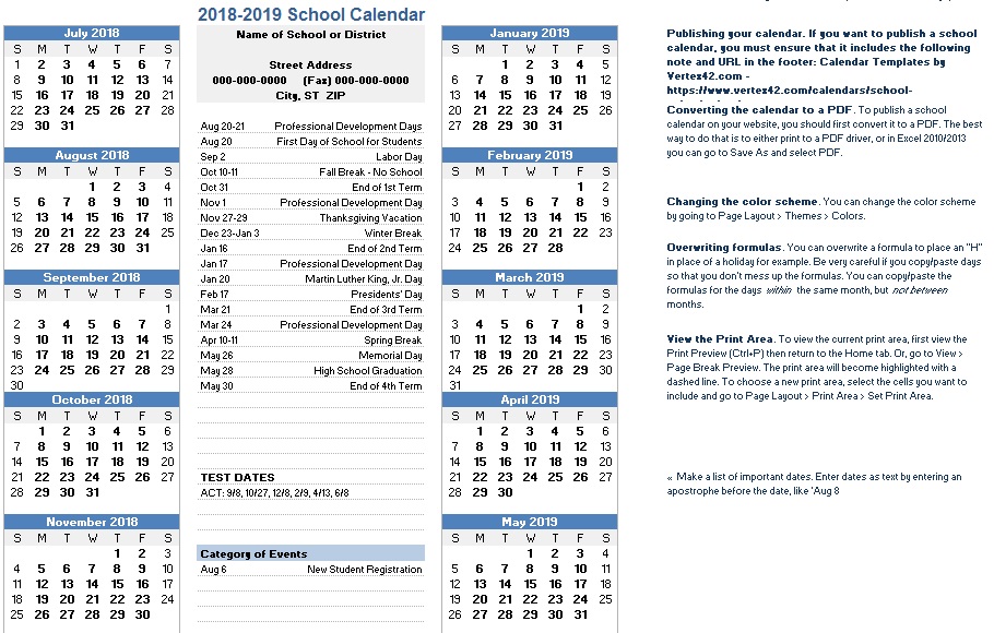 free academic calendar templates