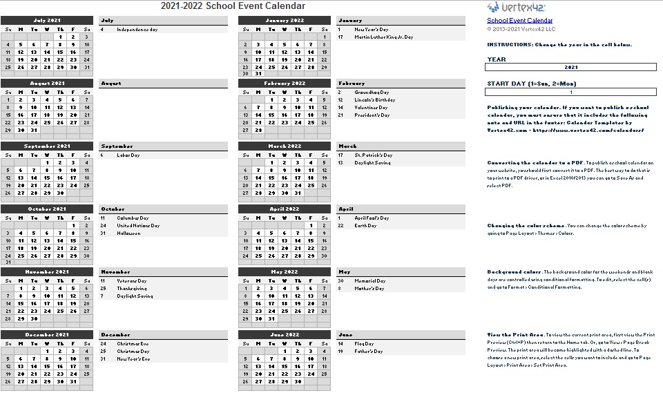 academic calendar templates