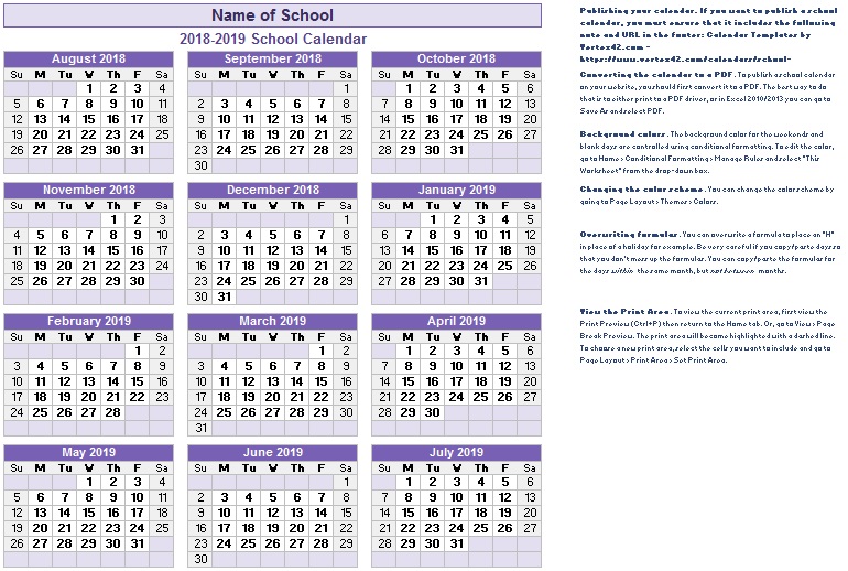 printable academic calendar templates