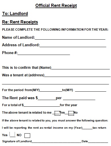 house rent money receipt format