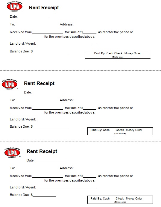 free rent payment receipt