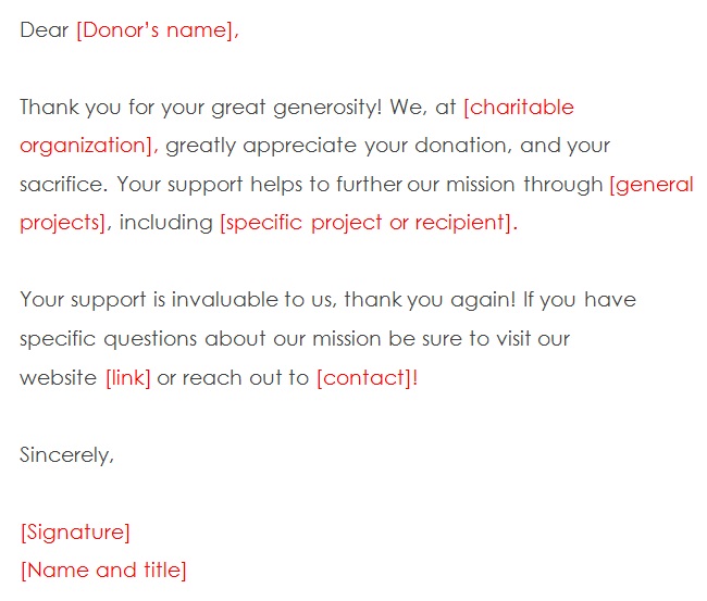 thank you message for donation of money