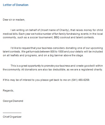 donation letter template for schools