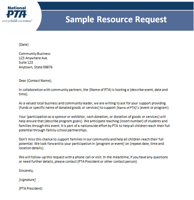 pta donation request letter template