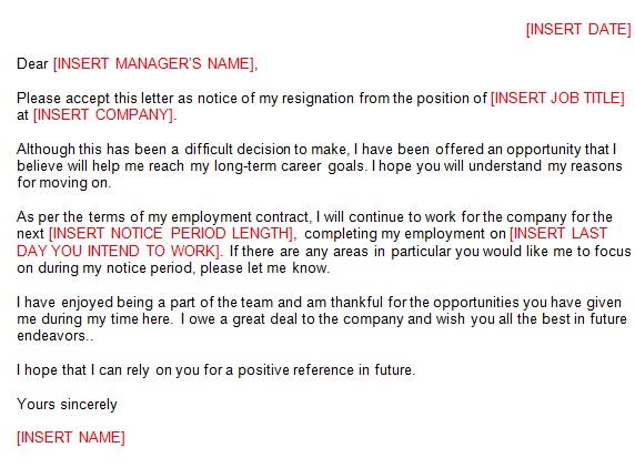immediate resignation letter