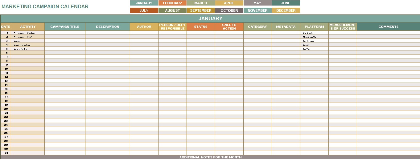 social media planning calendar template