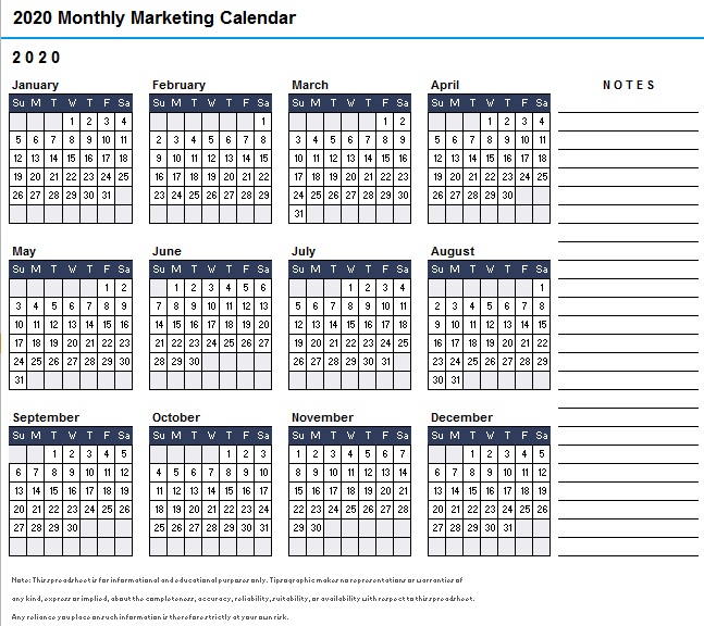 marketing calendar example