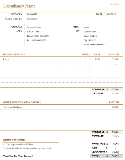 consulting service invoice template