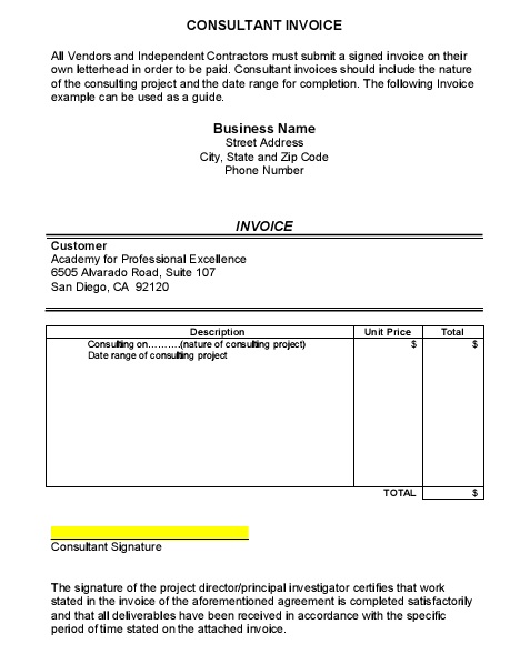 sample invoice for consulting work