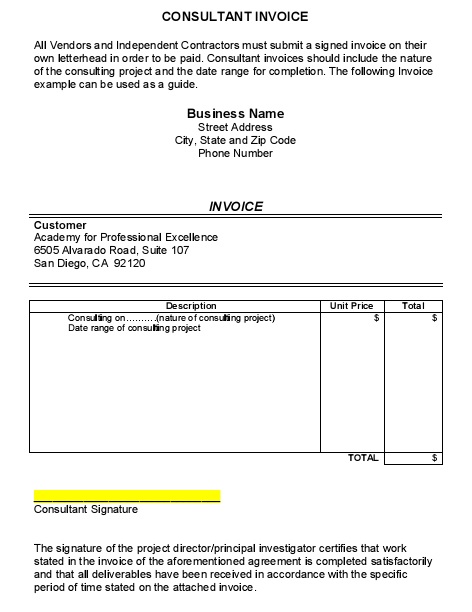 blank consulting invoice template