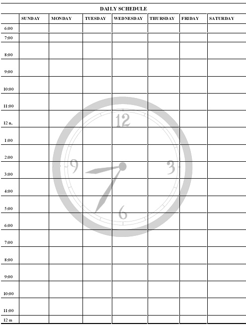 daily schedule template printable