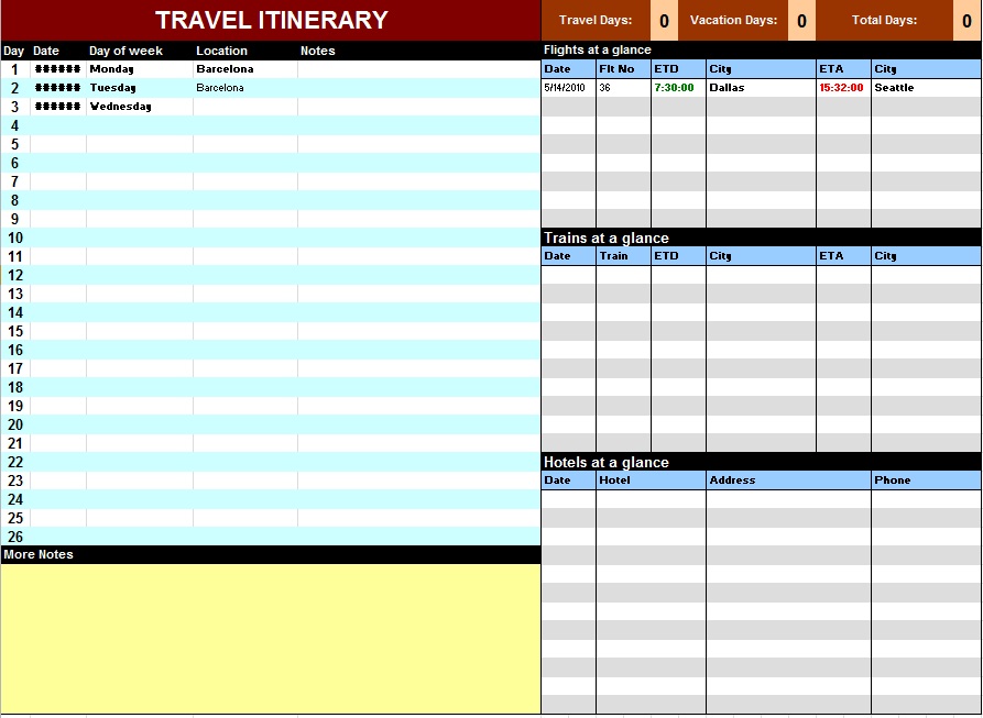 free itinerary template