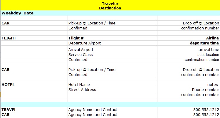 holiday itinerary template