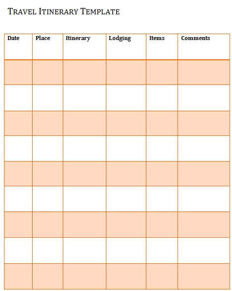 travel itinerary planner template