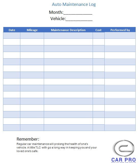 company vehicle log book