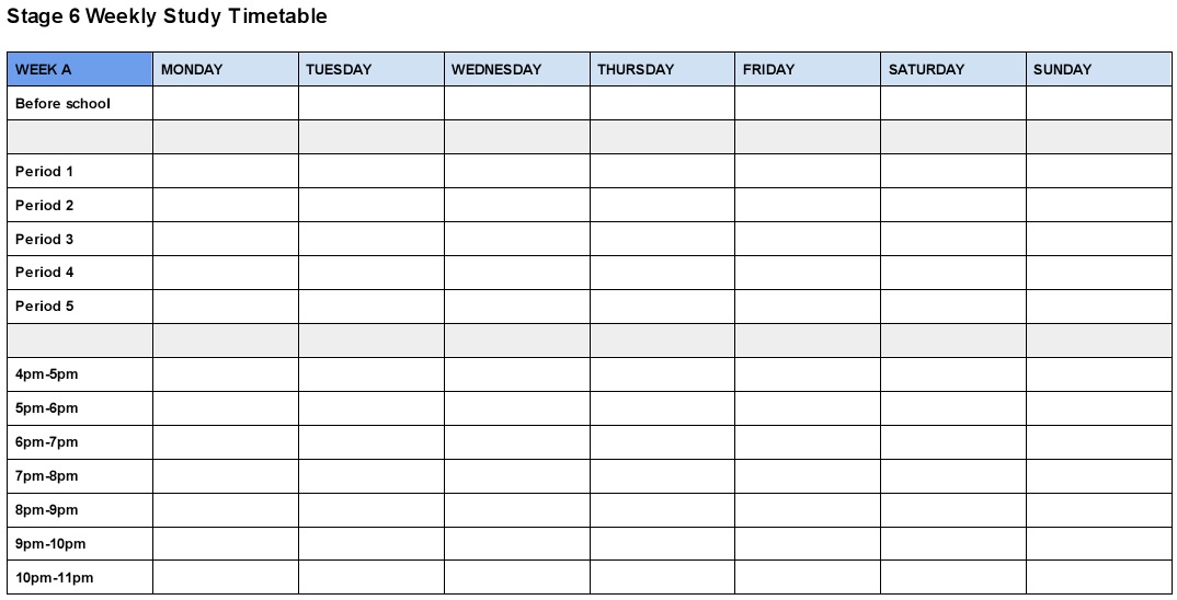 study timetable for exams