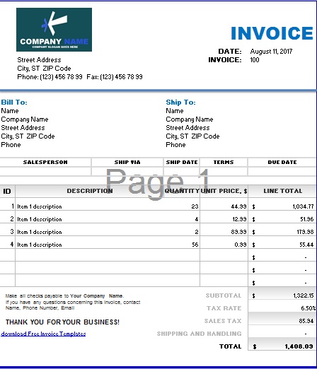 sales invoice templates