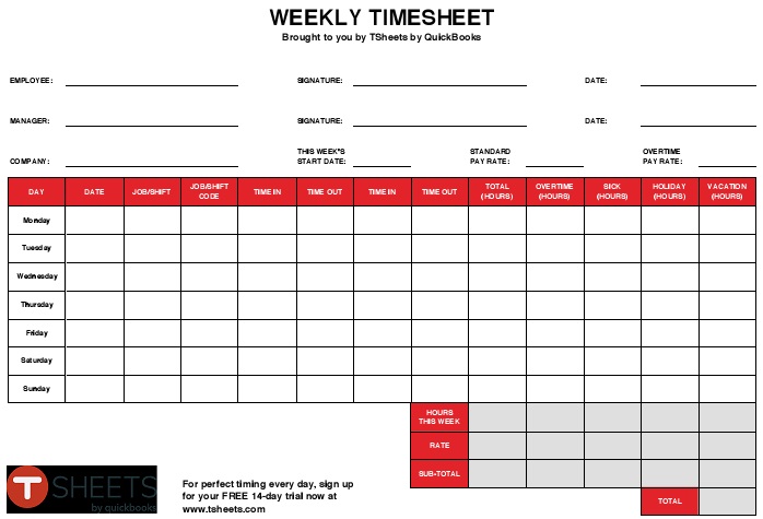 weekly time sheets free printable