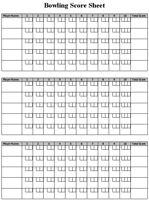 ten pin bowling score sheet