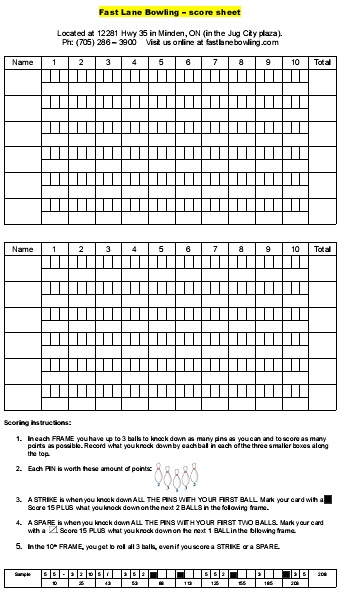 free printable bowling score sheets