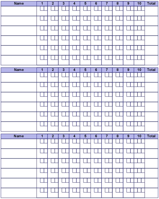 bowling score sheet filled out