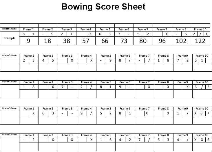 bowling score sheet microsoft excel