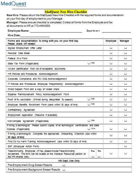 new hire checklist template