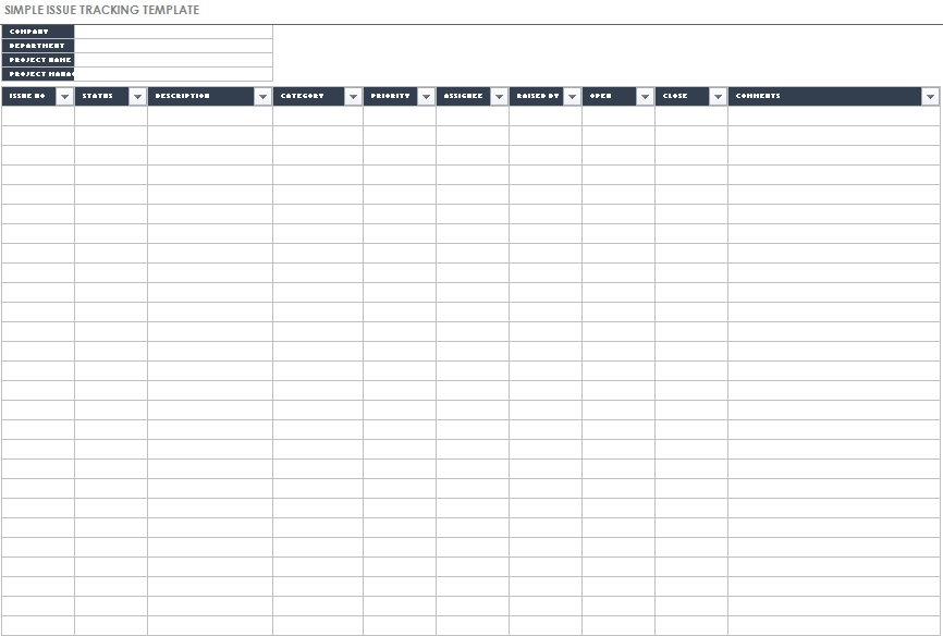 issues list template excel free