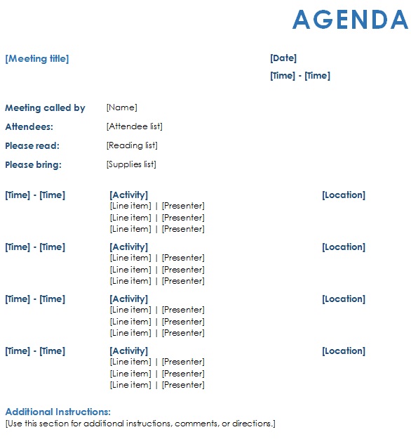 agenda writing examples