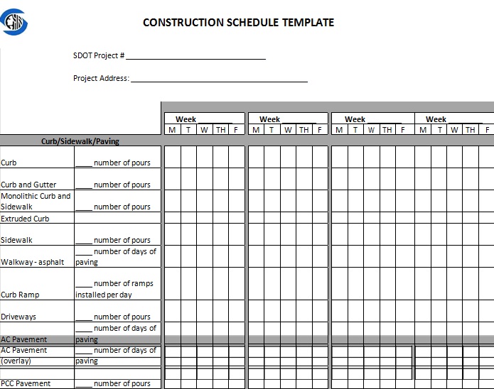 project management schedule template
