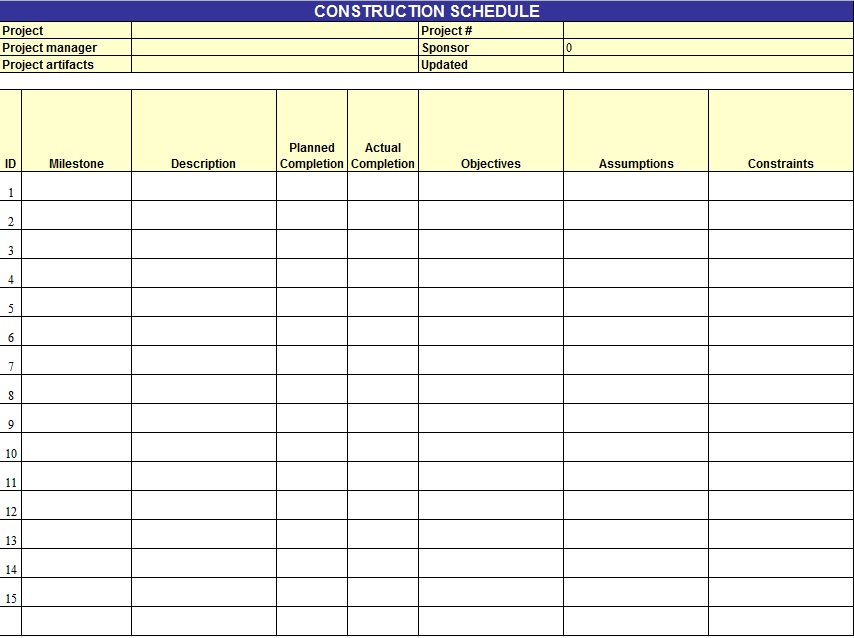 schedule of works template