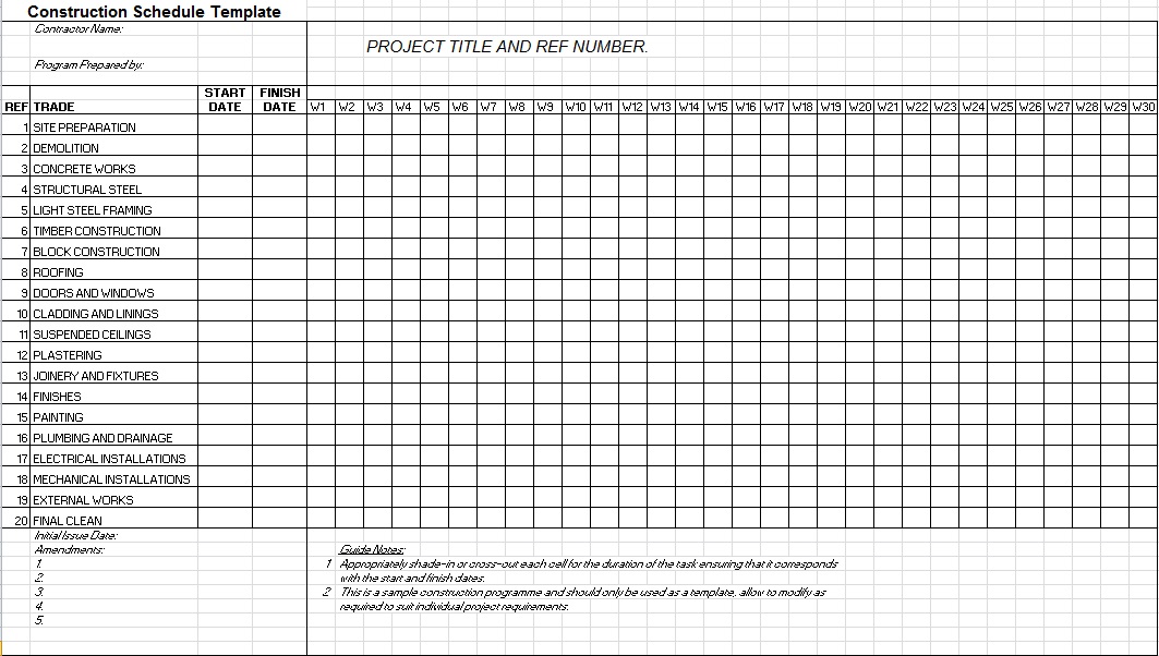 residential construction schedule template excel free