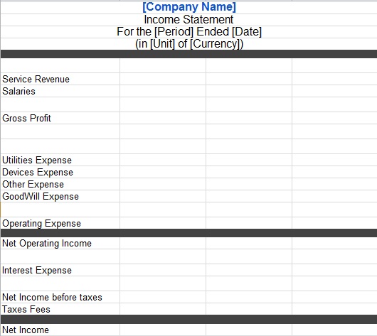 income statement format excel
