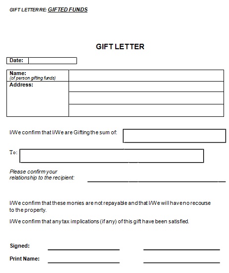 gift letter for fund