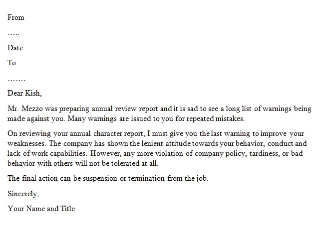 warning letter to employee for making mistakes