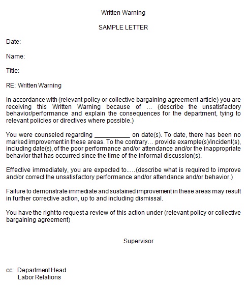written warning sample letter