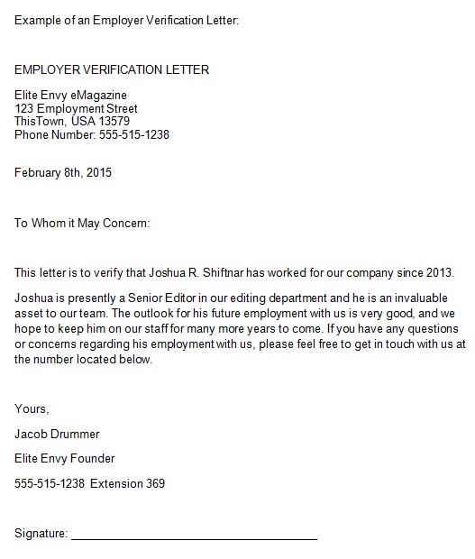 example of an employer verification letter