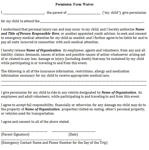 permission form waiver