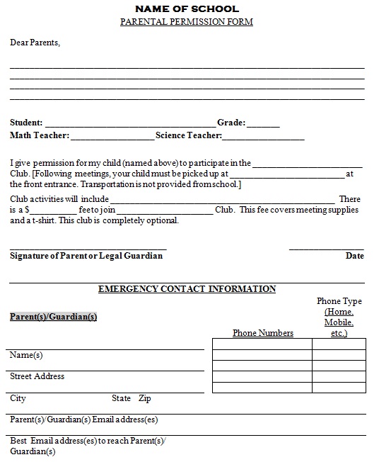 school parental permission form