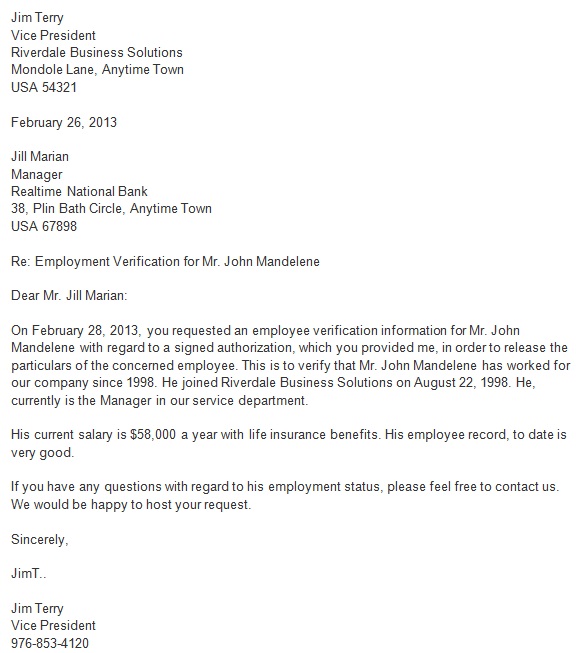 work verification letter