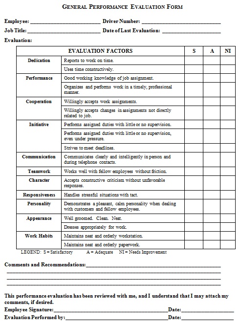 general performance evaluation form