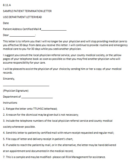 sample patient termination letter