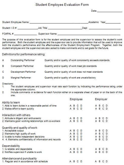 student employee evaluation form